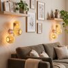 3-Light Wall Light Basto Set of 2 with Woven Bamboo Shade Spheres, Sand-Coloured