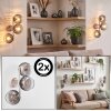 Retro cluster wall light Koyoto, 2-piece set with three smoke-clear glass shades