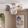 Modern cluster ceiling light Koyoto with three round smoked, amber and clear glass shades