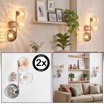 Sand-Coloured Modern Wall Light Koyoto, 2-Piece Set with 3 Vertical Shades
