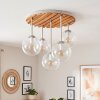 Cluster ceiling light Gastor with wood slats, five clear glass shades for the dining table