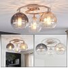 Retro Ceiling Light Koyoto with three round glass shades in smoke, amber and clear