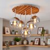 Boho cluster ceiling light Koyoto with wooden slat canopy and five shades