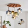 Modern Cluster Ceiling Light Gastor with 5 glass shades and wood slat canopy