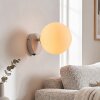 Modern Globe Wall Light Gastor with round white glass shade in sand-coloured metal