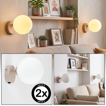 Modern Globe wall light Gastor, 2-piece set, round white glass shade