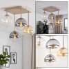 Cluster ceiling light Gastor with four round glass shades in smoked, amber and clear
