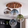 Sand-coloured Boho cluster ceiling light Gastor, wooden slat canopy