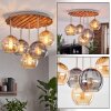 Modern cluster ceiling light Koyoto with five amber and smoke glass shades