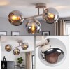 Retro Cluster Ceiling Light Koyoto with three chrome and smoke-coloured glass shades