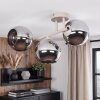 Retro Cluster Ceiling Light Koyoto with three chrome and smoke-coloured glass shades
