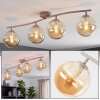 Linear Cluster Ceiling Light Gastor with 4 Round Amber Glass Shades, Retro Design