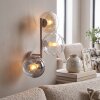 Wall Light Koyoto with three round glass shades in clear, amber and smoke