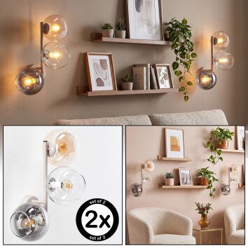Globe Wall Light Koyoto 2-Piece Set with 3 Glass Shades in Smoke, Amber and Clear