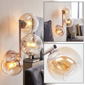 Globe wall light Koyoto with three clear and amber glass shades and E14