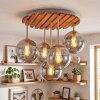 Cluster ceiling light Gastor with sand-coloured wood slats and smoked glass shades
