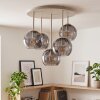 Cluster ceiling light Koyoto with five smoke-coloured glass shades, round design