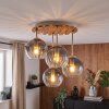 Boho Cluster Ceiling Light Koyoto with wood slat canopy, 4 smoked and clear glass shades
