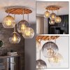 Modern ceiling light Koyoto with a round wooden slat canopy and four shades