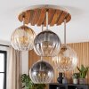 Modern ceiling light Koyoto with a round wooden slat canopy and four shades
