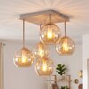 Cluster ceiling light Koyoto with five modern amber rippled glass shades