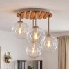 Boho Cluster Ceiling Light Gastor, 4 clear glass shades, wooden slat canopy