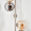 Cluster floor lamp Koyoto with six amber, chrome, smoke-coloured and clear glass shades