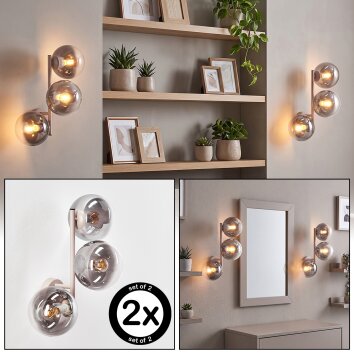 Modern 3-light wall light Gastor in a 2-piece set with smoke and clear glass shades