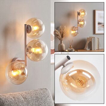 Retro Globe wall light Gastor with three clustered amber and clear glass shades