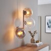 Modern wall light Gastor with three round glass shades in smoke, amber and clear