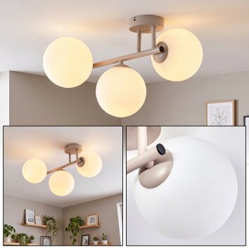 Globe ceiling light Gastor in a modern cluster of three white shades