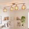 Cluster Ceiling Light Koyoto with four amber glass shades and modern design in sand