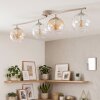 Modern Globe ceiling light Koyoto with four amber and clear glass shades