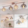 Modern cluster ceiling light Koyoto with four smoke, amber and clear glass shades