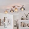 Modern cluster ceiling light Koyoto with four smoke, amber and clear glass shades