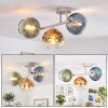 Modern Cluster Ceiling Light Koyoto with three colourful green, gold and blue glass shades