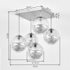 Cluster ceiling light Chehalis with five smoke-coloured glass shades, modern brass frame