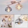 Modern Globe Ceiling Light Gastor with two spherical amber and smoke-coloured glass shades