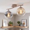 Modern Globe Ceiling Light Gastor with two spherical amber and smoke-coloured glass shades