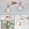 Modern curved-bar ceiling light Ripoll with two clear glass shades and E14 sockets