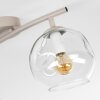 Modern curved-bar ceiling light Ripoll with two clear glass shades and E14 sockets