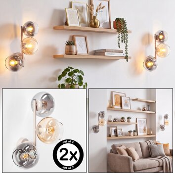 Wall Light Koyoto 2-Piece Set with Three Round Glass Shades in Smoke, Amber and Clear
