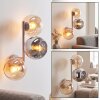 Modern Cluster wall lamp Koyoto with 3 amber, smoke and chrome glass shades
