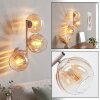 Modern Globe wall light Koyoto with three vertical amber-clear glass shades for the couch