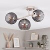 Modern Cluster ceiling light Koyoto with three smoke-coloured rippled glass shades