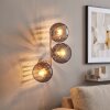 Modern Cluster Wall Light Koyoto with Three Round Smoke Glass Shades, sand frame