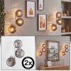 Sand-coloured globe wall light Koyoto, 2-piece set with three vertical smoke glass shades