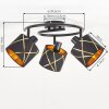 Modern Ceiling Light Opatija with 3 black geometric fabric shades and gold lining