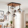 Modern Cluster Ceiling Light Koyoto with ecru wooden canopy and five suspended shades