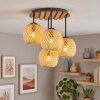 Cluster ceiling light Basto with four round woven ecru bamboo shades, Boho Style